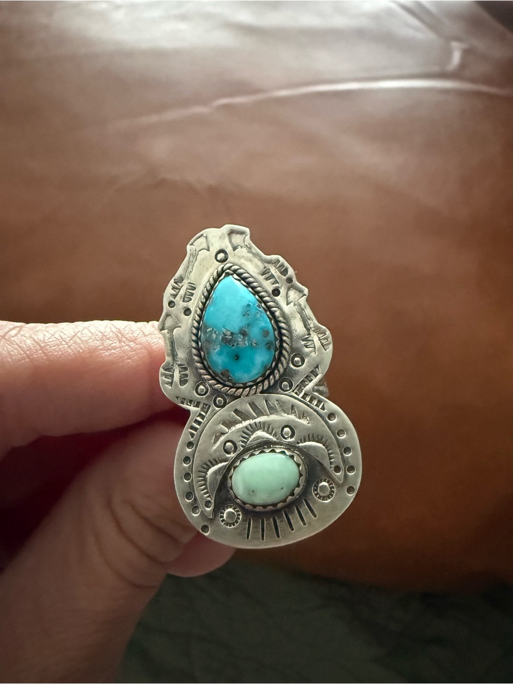 Southwestern Handmade Sterling Silver Adjustable Ring - Turquoise and Paloma